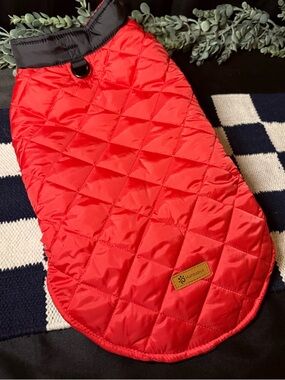 Dogs Quilted Red Jacket with Black Trim and flannel inside XL NWOT